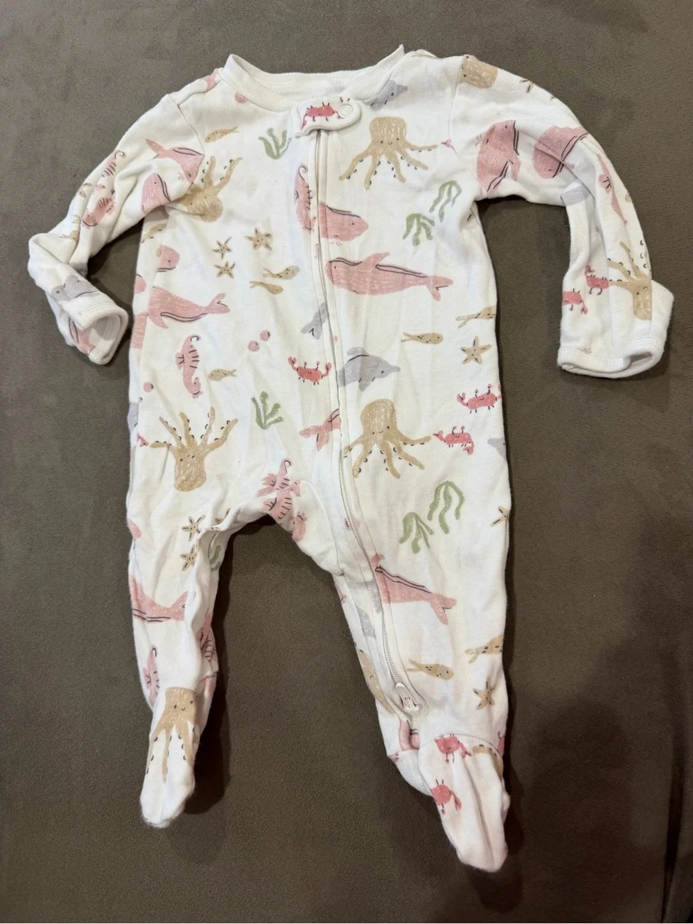 Carter's White Footed One-Piece with Pink & Tan Ocean Animals